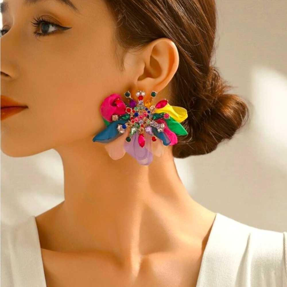 ✨Colorful Floral Crystal Statement Earrings - Women Jewelry
